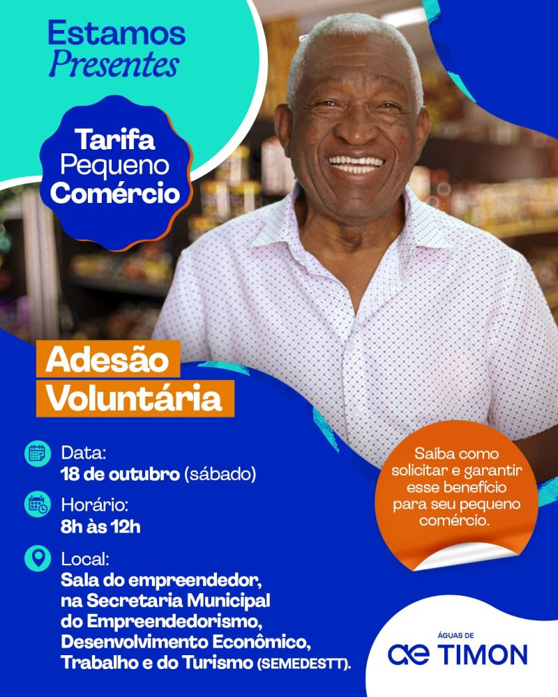 Timon se prepara para mutirão de cadastro da Tarifa Pequeno Comércio no dia 18 de outubro